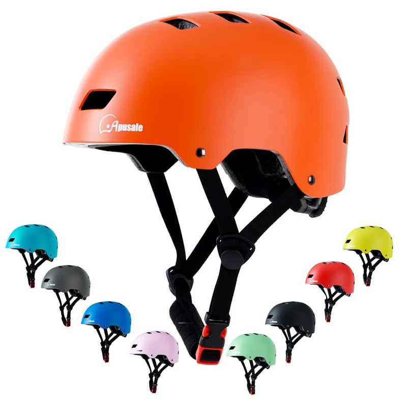 Apusale Bike Skateboard Helmet, Adjustable and Multi-Sport for Skate Scooter, 3 Sizes for Adult Youth Kids Toddler (Orange) - Image 1